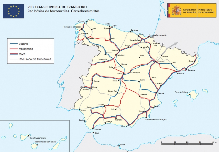 Los corredores actuales del transporte de mercancias en la península.